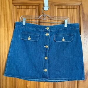 J. Crew Blue Denim Mini Skirt with Gold Buttons